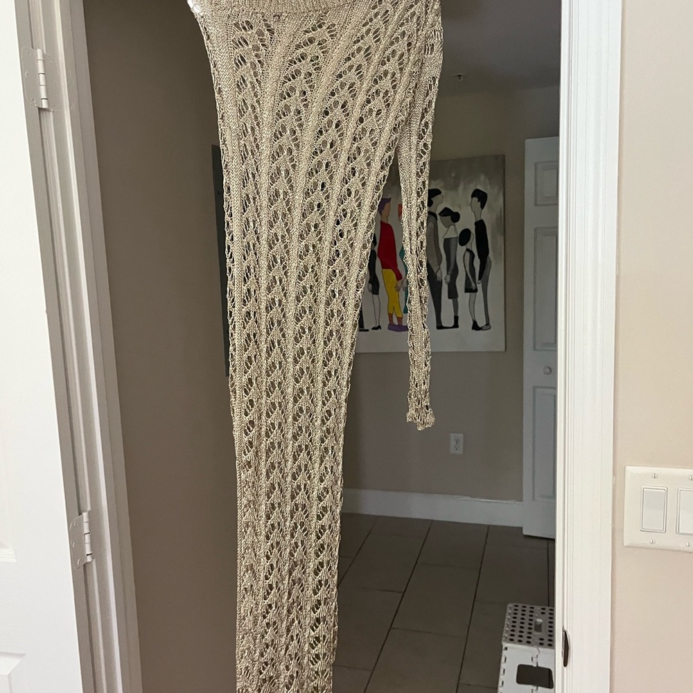 Elegant Beige Knit Dress, gold dress for pool party, for beach, one shoulder